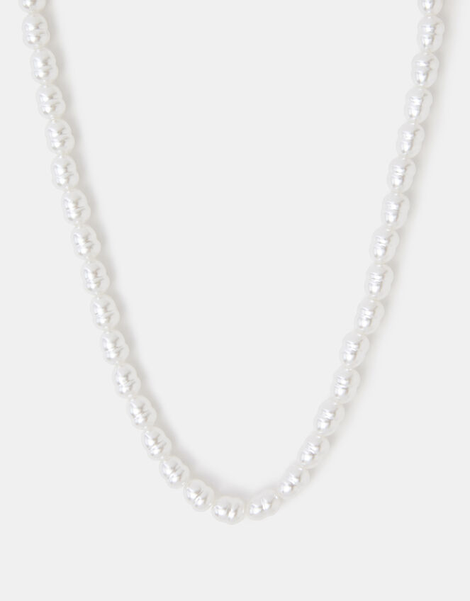 Stainless Steel Faux Pearl Necklace, , large