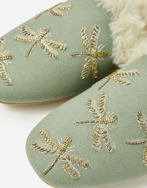 Dragonfly Embroidered Slippers WWF Collaboration, Duck Egg (DUCK EGG), large