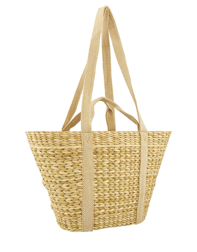 Shell and Diamante Straw Beach Bag, , large