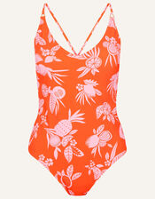 Fruity Floral V-Neck Shaping Swimsuit, Orange (ORANGE), large