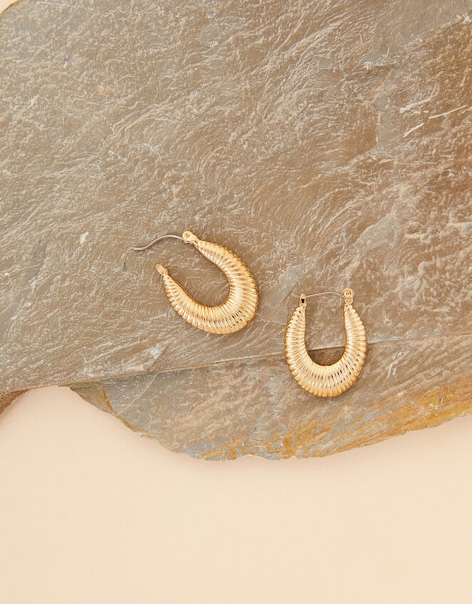 Ridged Oval Hoop Earrings, , large