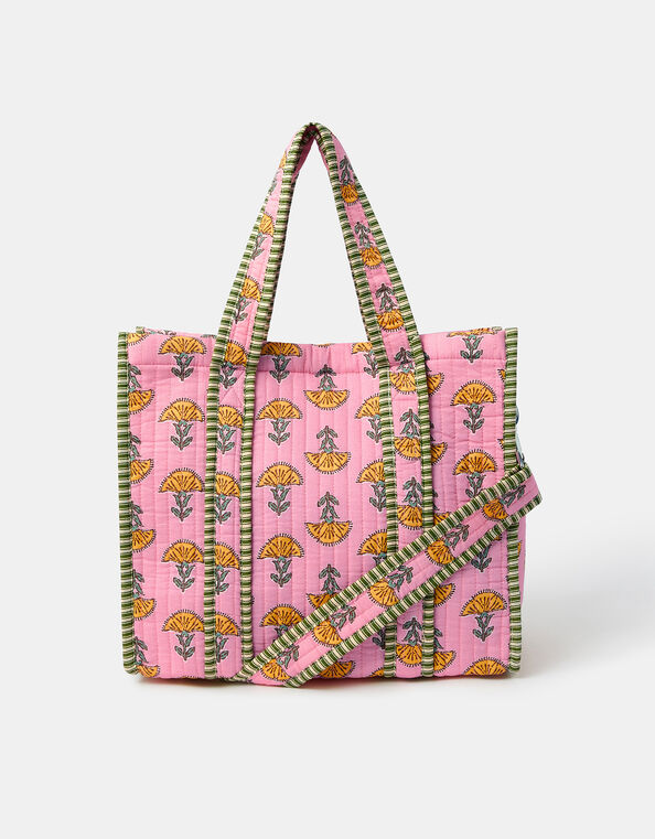 Floral Block Print Quilted Handbag, , large