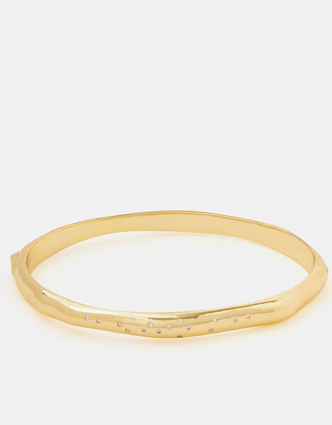14ct Gold-Plated Diamante Molten Bangle, , large