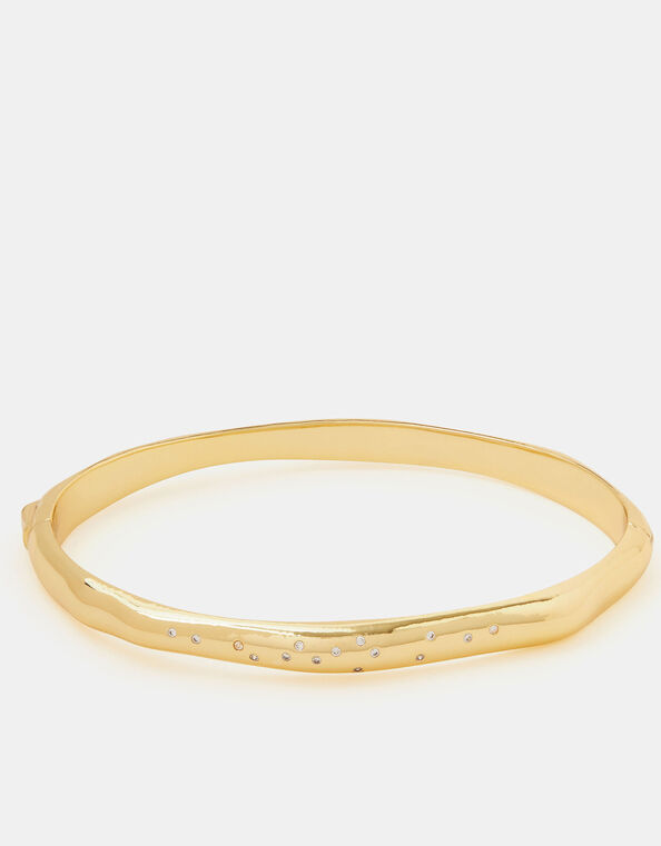 14ct Gold-Plated Diamante Molten Bangle, , large