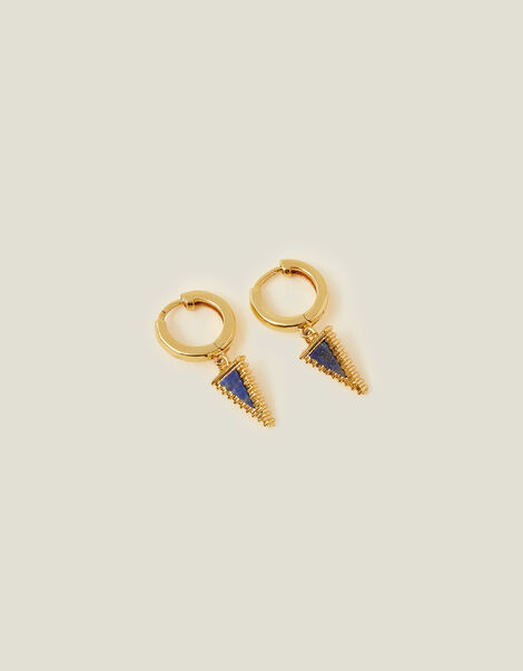 14ct Gold-Plated Triangle Lapis Hoops, , large