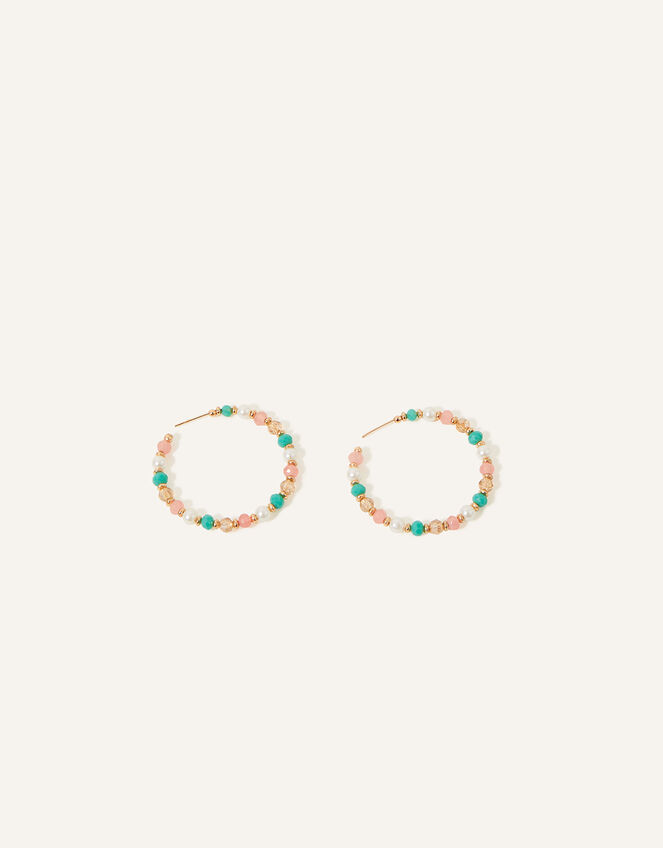 Small Beaded Hoop Earrings, , large