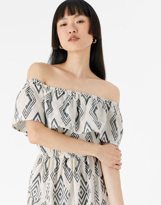 Aztec Bardot Maxi Dress , Black (BLACK WHITE), large