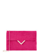 Natalie Suedette Clutch Bag, Pink (FUCHSIA), large