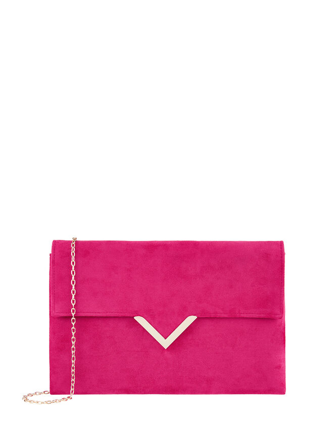 Natalie Suedette Clutch Bag, Pink (FUCHSIA), large