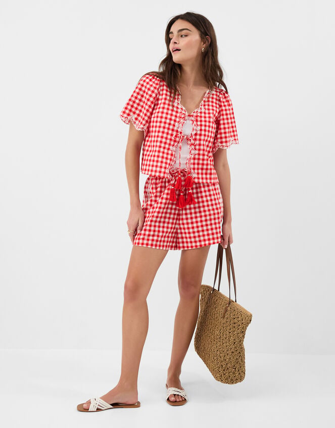 Cutwork Gingham Top, Red (RED), large