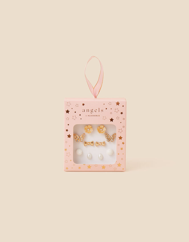 Kids Butterfly Stud Earrings 5 Pack, Gold (GOLD), large