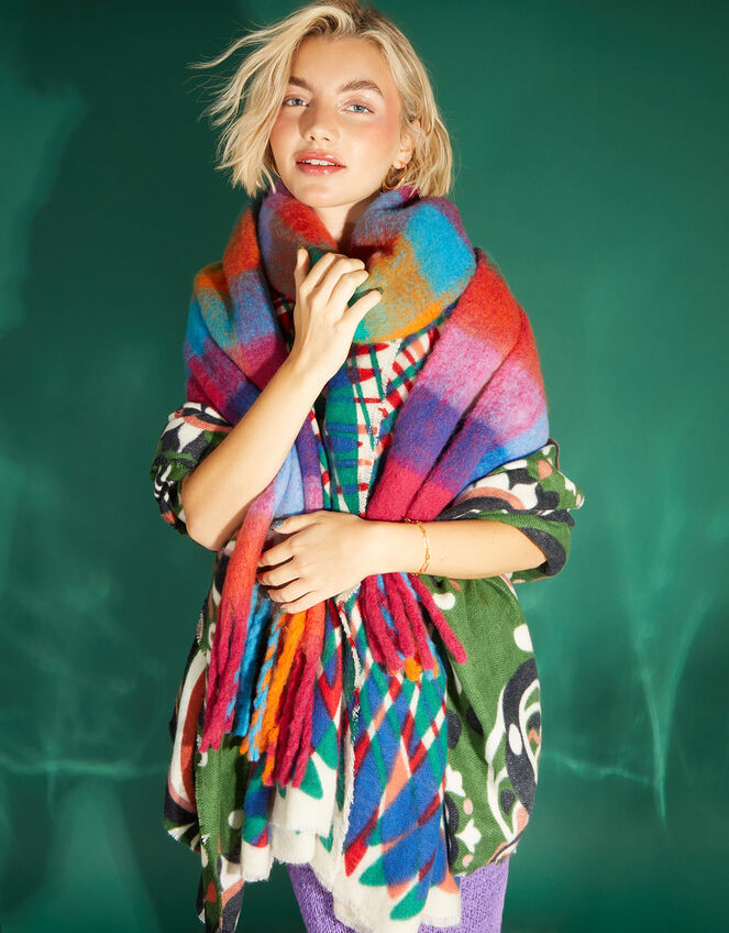 Bright Check Super Fluffy Blanket Scarf, , large