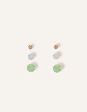 Crystal Stud Earring Set of Three, Green (GREEN), large