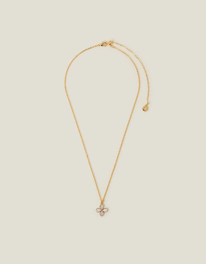 14ct Gold-Plated Mother of Pearl Clover Pendant Necklace, , large