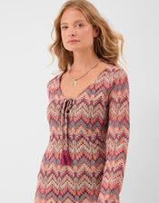 Long Sleeve Crochet Maxi Beach Dress, Red (RED), large