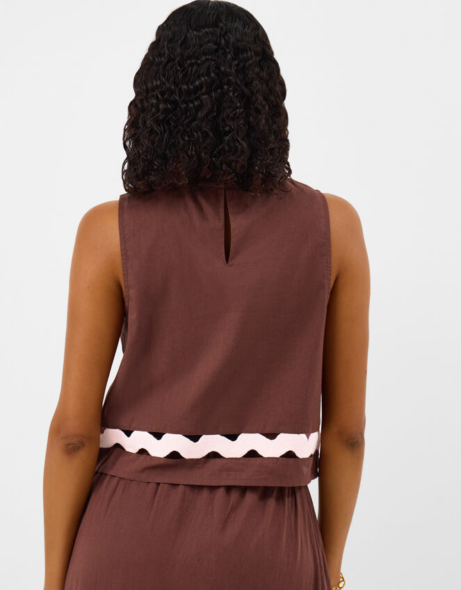 Sleeveless Ric Rac Top, Brown (BROWN), large