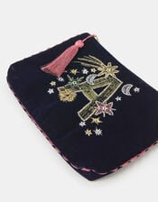Embellished Initial Velvet Pouch, Blue (NAVY), large