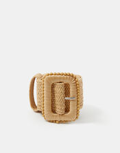 Square Buckle Woven Belt, Natural (NATURAL), large