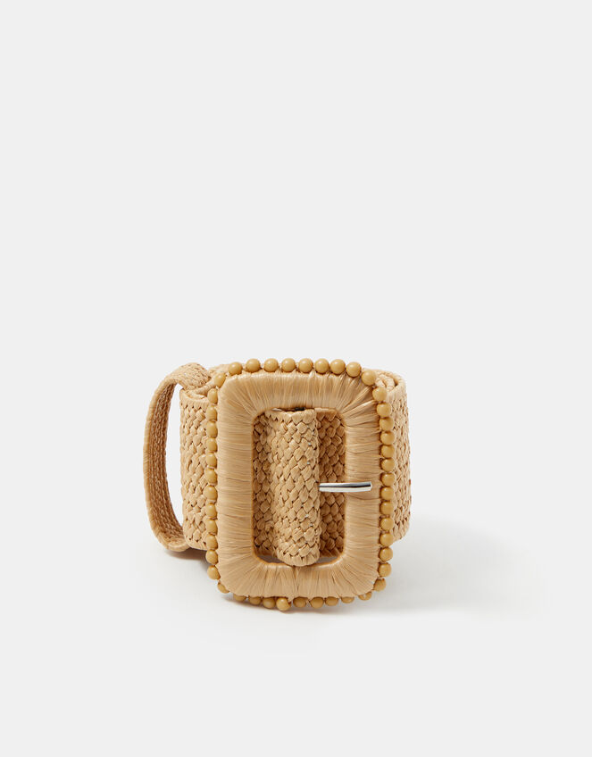 Square Buckle Woven Belt, Natural (NATURAL), large