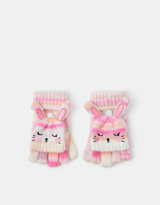 Girls Bunny Stripe Fingerless Gloves with Mittens, Multi (PASTEL MULTI), large