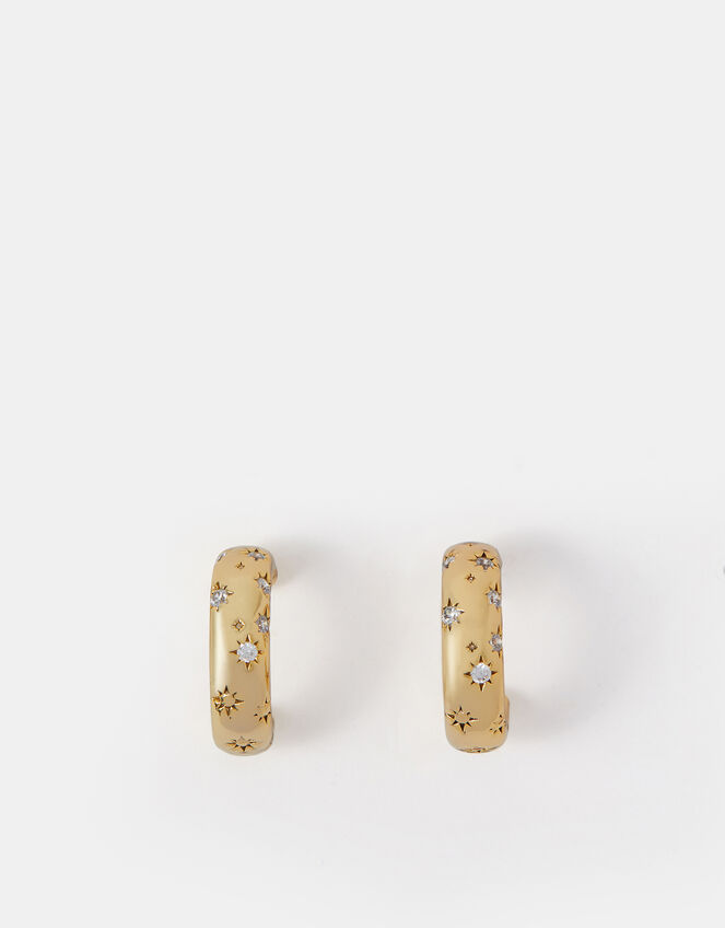 14ct Gold-Plated Star Diamanté Hoop Earrings, , large