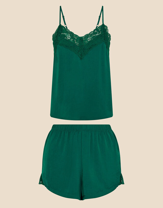 Satin Lace Trim Vest Pyjama Set, Teal (TEAL), large