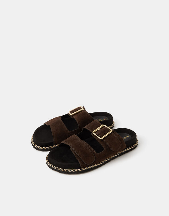 Double Strap Suede Sandals, Brown (CHOCOLATE), large