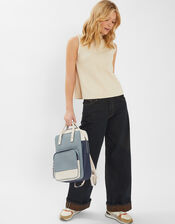 Colourblock Faux Leather Backpack, , large