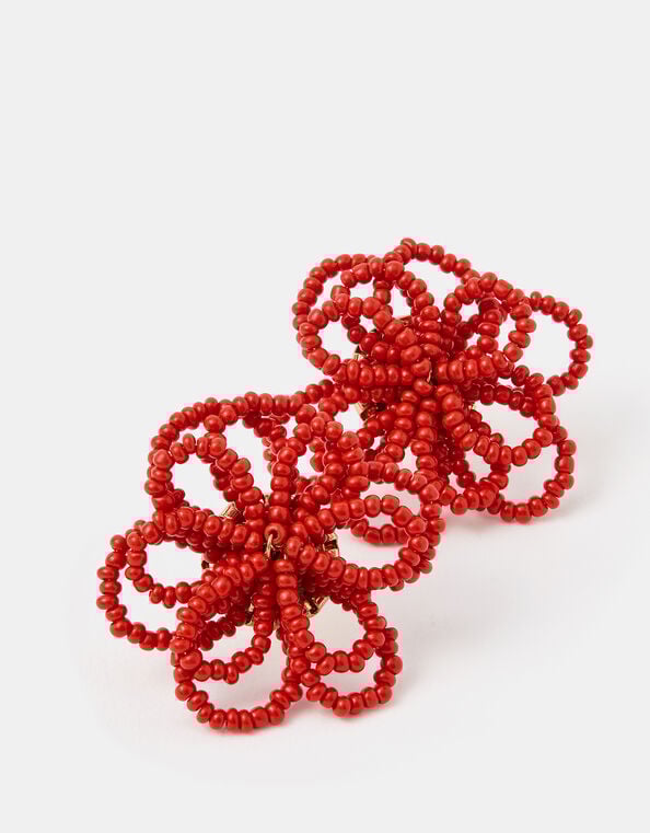 Beaded Statement Flower Stud Earrings, , large