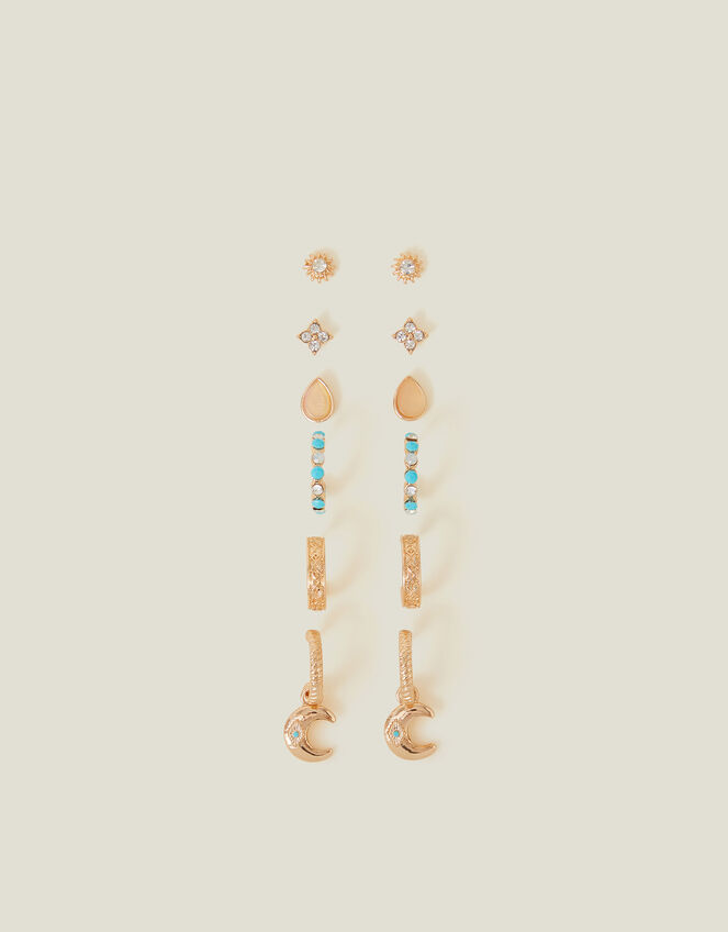 6-Pack Celestial Stud and Hoop Earrings Gold, , large