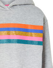 Glittery Rainbow Striped Hoodie, Grey (GREY), large
