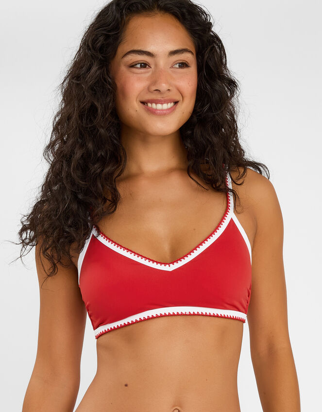 Blanket Stitch Bikini Top, Red (RED), large