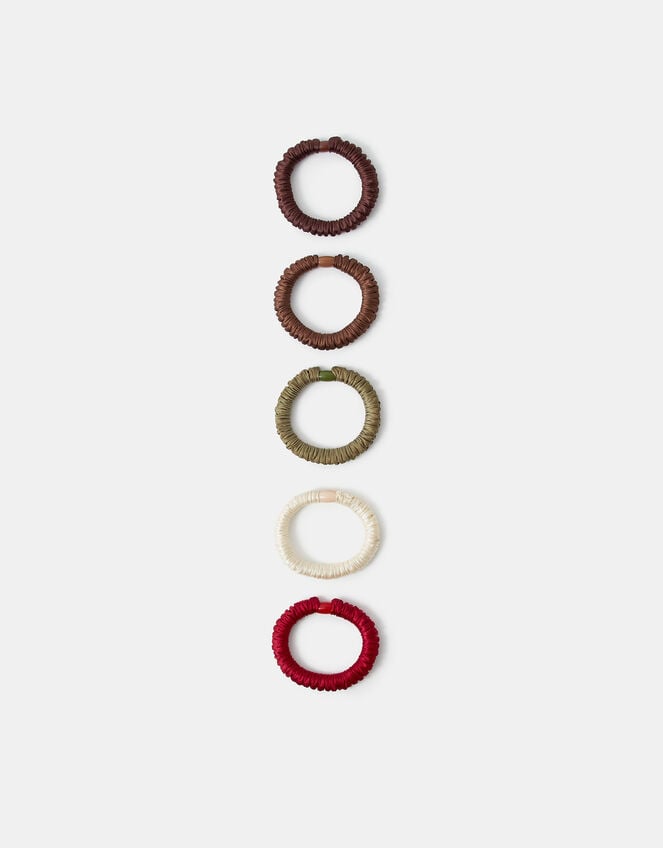 5-Pack Ruched Satin Hair Bands, Multi (DARKS MULTI), large