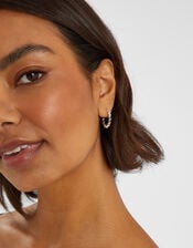 Sterling Silver-Plated Diamond Cut Hoop Earrings, , large