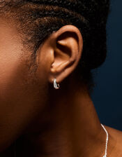 Sterling Silver Diamanté Star Hoop Earrings, , large