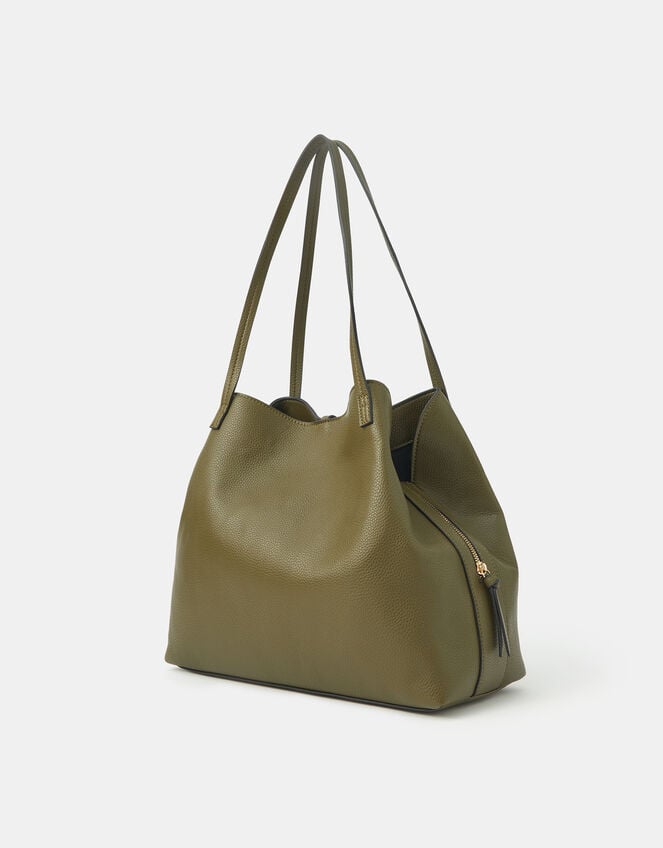 Slouchy Tassel Charm Shoulder Bag, Green (OLIVE), large