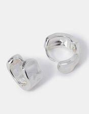 Sterling Silver-Plated Molten Huggie Hoop Earrings, , large