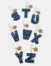 Embellished Initial Christmas Tree Decoration, Teal (TEAL), large