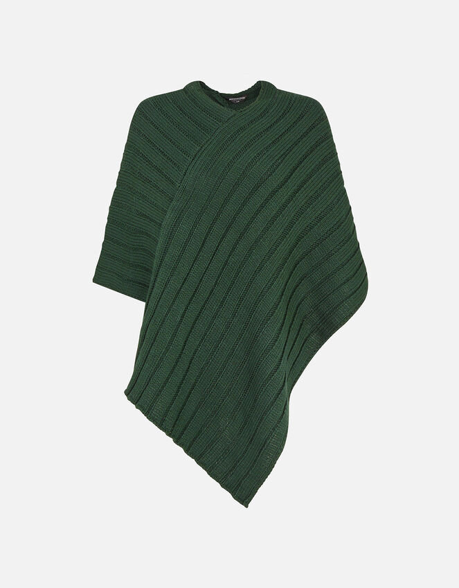 Rachel Ribbed Knit Poncho, Green (GREEN), large