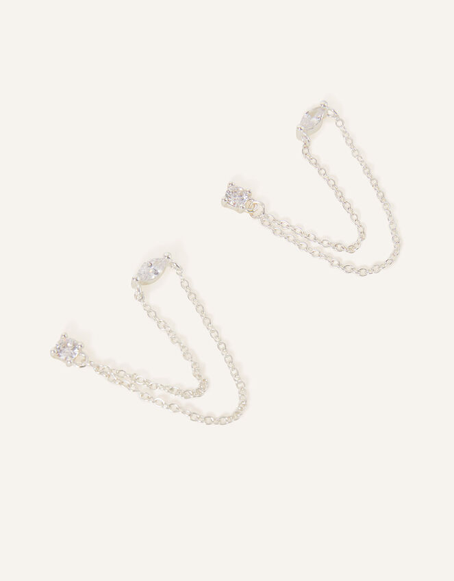 Sterling Silver Sparkle Chain Earrings, , large