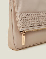 Leather Woven Clutch Bag, Nude (NUDE), large