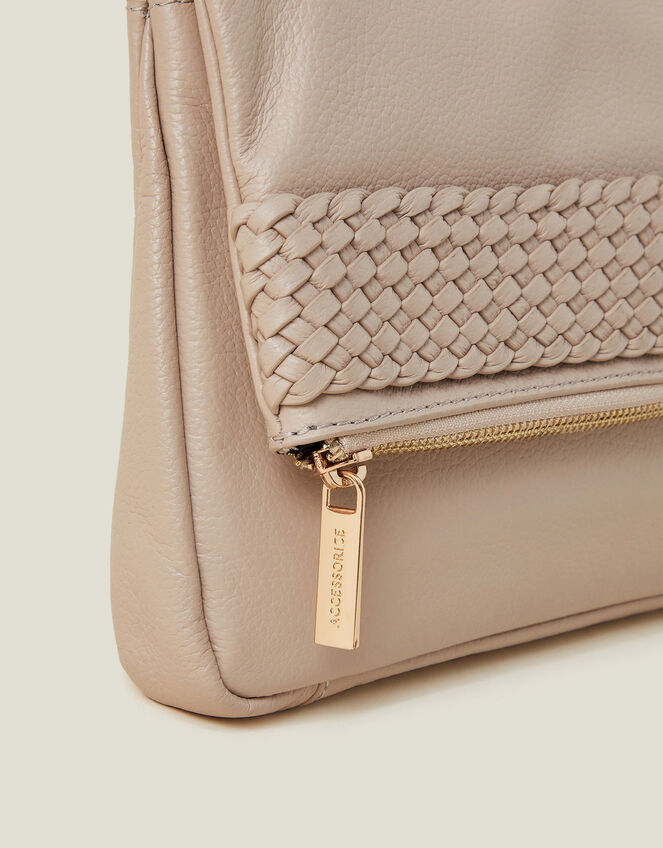 Leather Woven Clutch Bag, Nude (NUDE), large