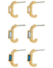 Gold-Plated Baguette Gem Mini Hoop Set, , large