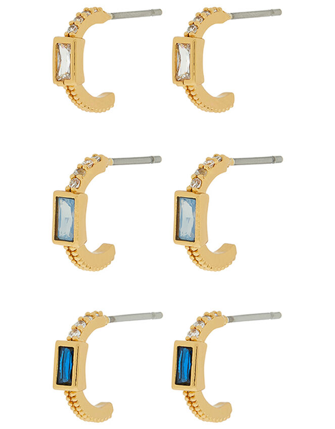 Gold-Plated Baguette Gem Mini Hoop Set, , large