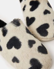 Heart Fluffy Mule Slippers, Black (BLACK WHITE), large