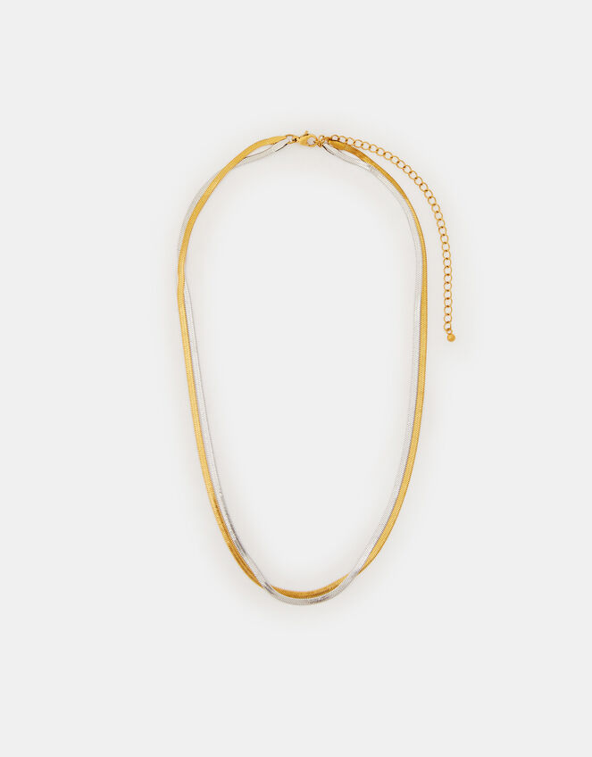 Stainless Steel Mixed Metal Omega Layered Necklace, , large