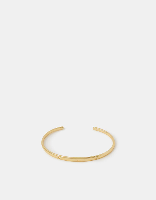 14ct Gold-Plated Diamanté Star Bangle, , large