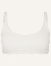 Crinkle Scoop Neck Crop Bikini Top, White (WHITE), large