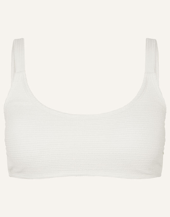 Crinkle Scoop Neck Crop Bikini Top, White (WHITE), large
