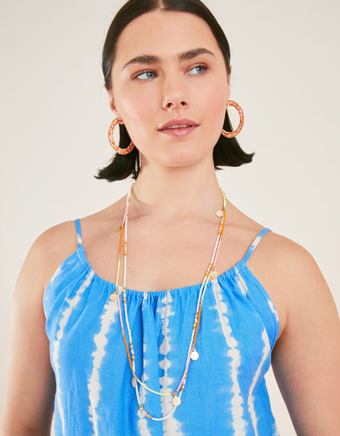 Bead and Coin Layered Long Necklace, , large